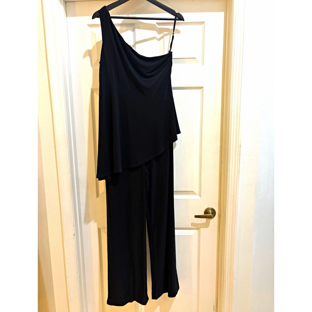 Lauren Ralph Lauren Black One-Shoulder Wide-Leg Jumpsuit Sz 12 Polyester